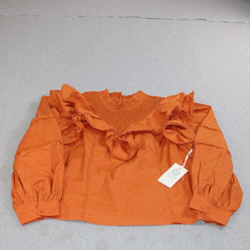 Hyacinth House Tuckernuck Shirt Women Large Orange Ruffle Balloon Sleeve Boho